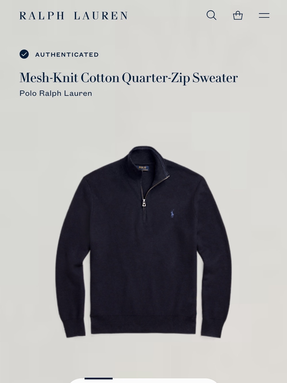 Polo by Ralph Lauren womens Navy Quarter‑Zip Mesh‑Knit Cotton Sweater size sp